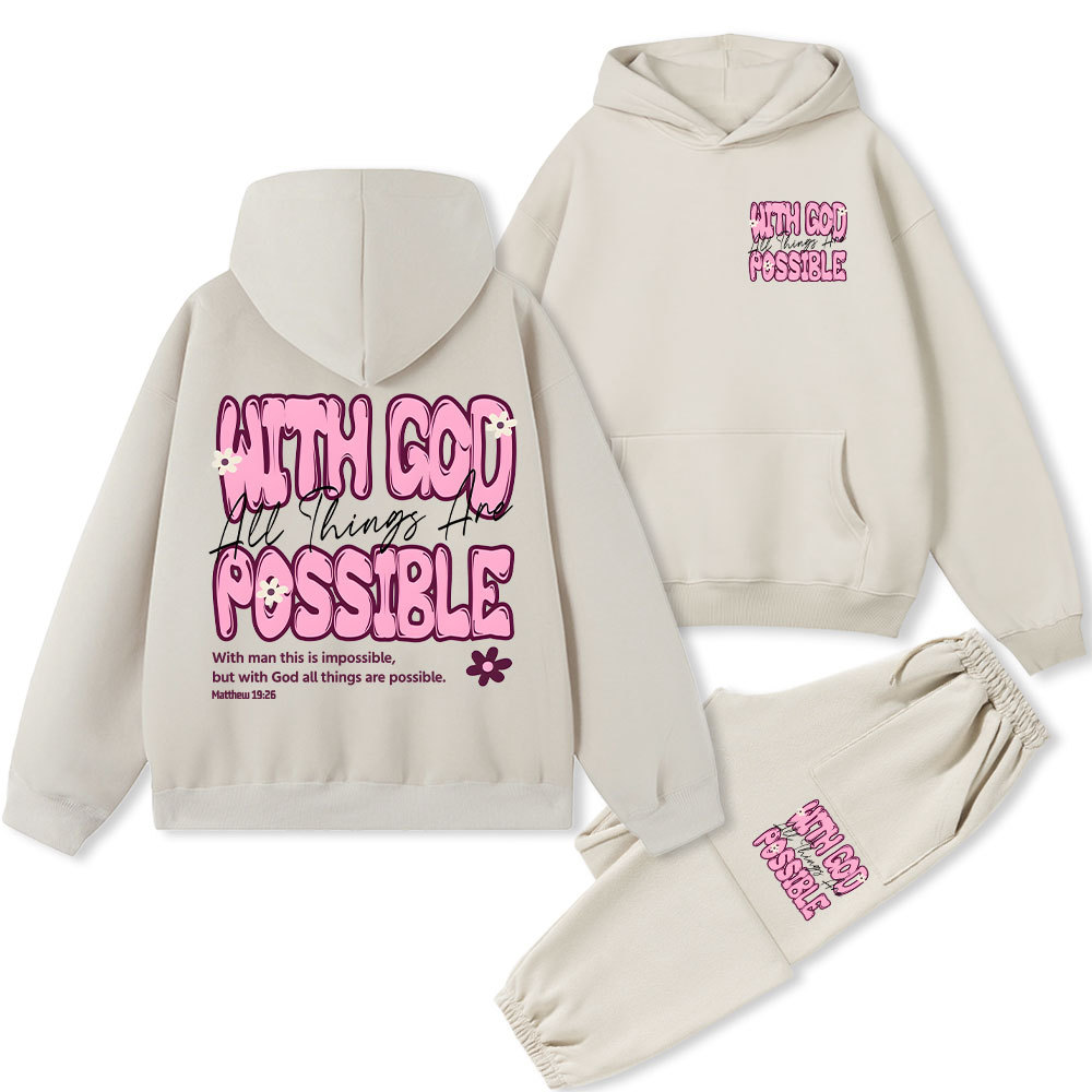 With God All Things Are Possible Christian Fleece Hoodie Set