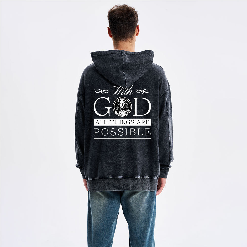 With God All Things Are Possible Christian Washed Hoodie