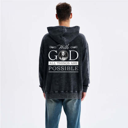 With God All Things Are Possible Christian Washed Hoodie