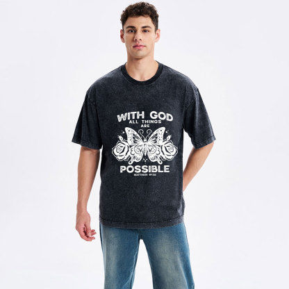 With God All Things Are Possible Christian Washed T-Shirt