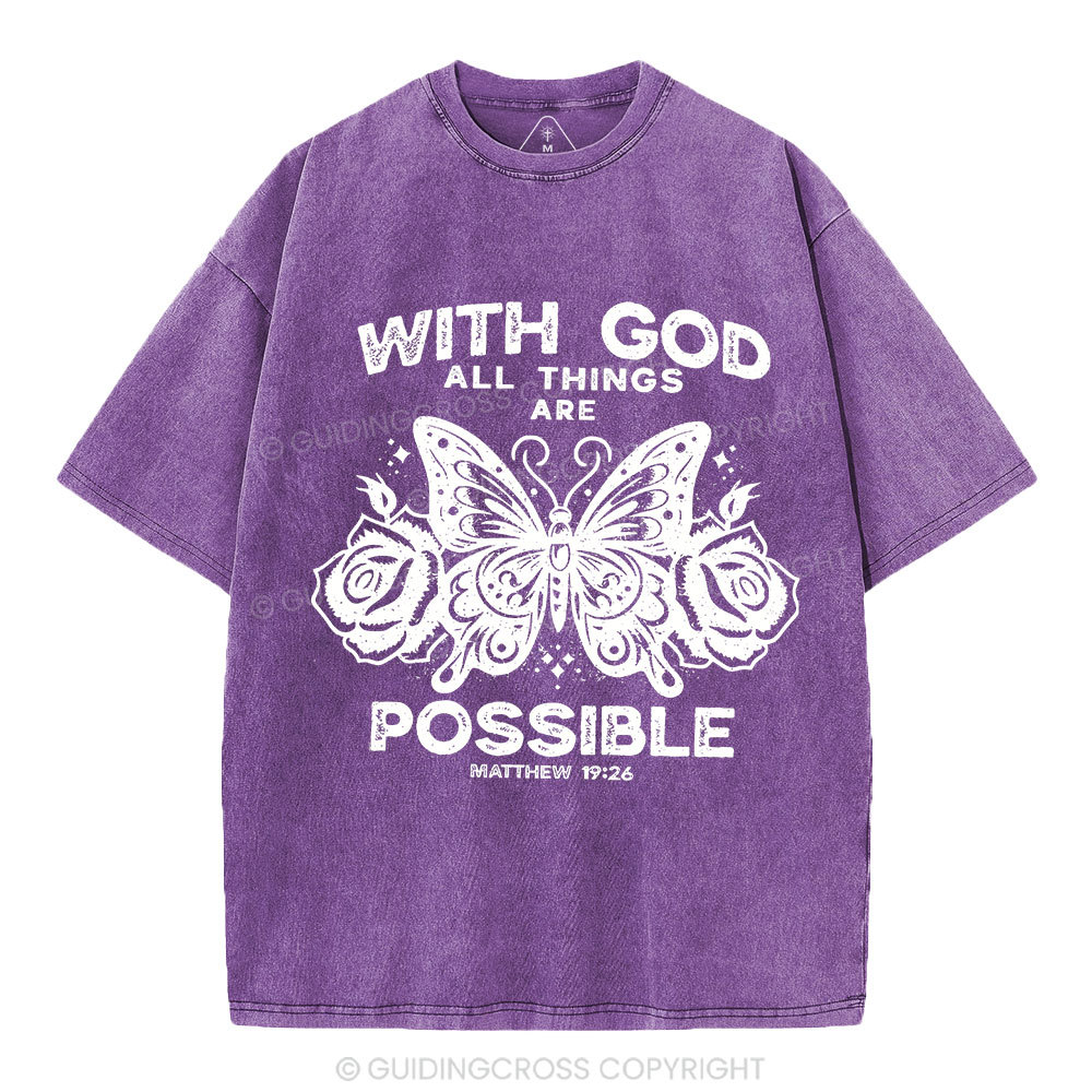 With God All Things Are Possible Christian Washed T-Shirt
