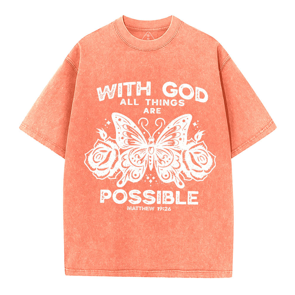 With God All Things Are Possible Christian Washed T-Shirt