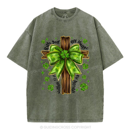 With God All Things Are Possible Christian Washed T-Shirt