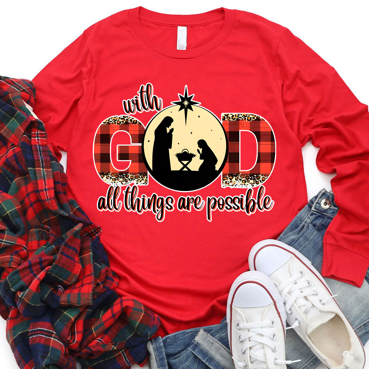 With God All Things Are Possible Christmas Long Sleeve T-Shirt
