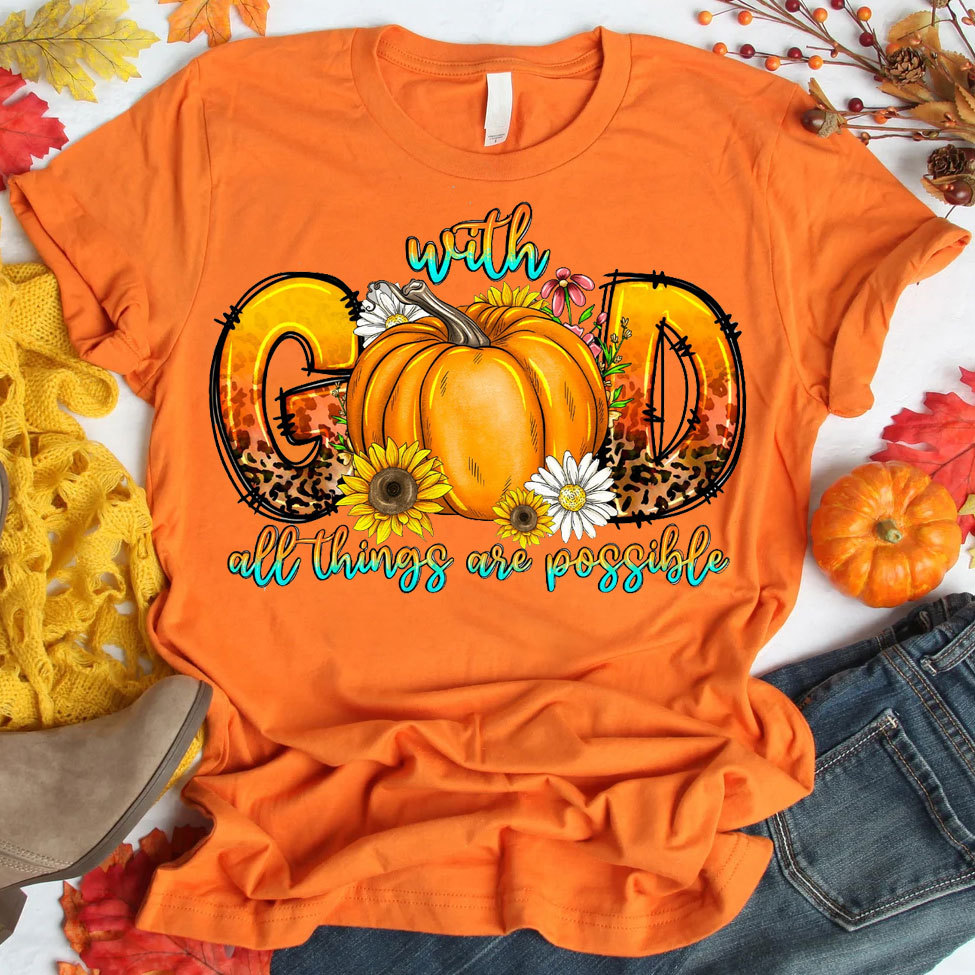 With God All Things Are Possible Fall Pumpkins Christian T-Shirt
