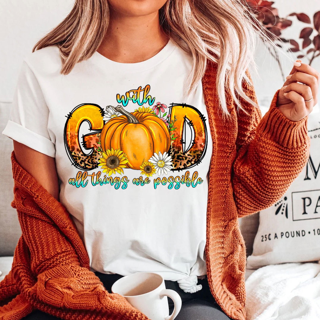 With God All Things Are Possible Fall Pumpkins Christian T-Shirt