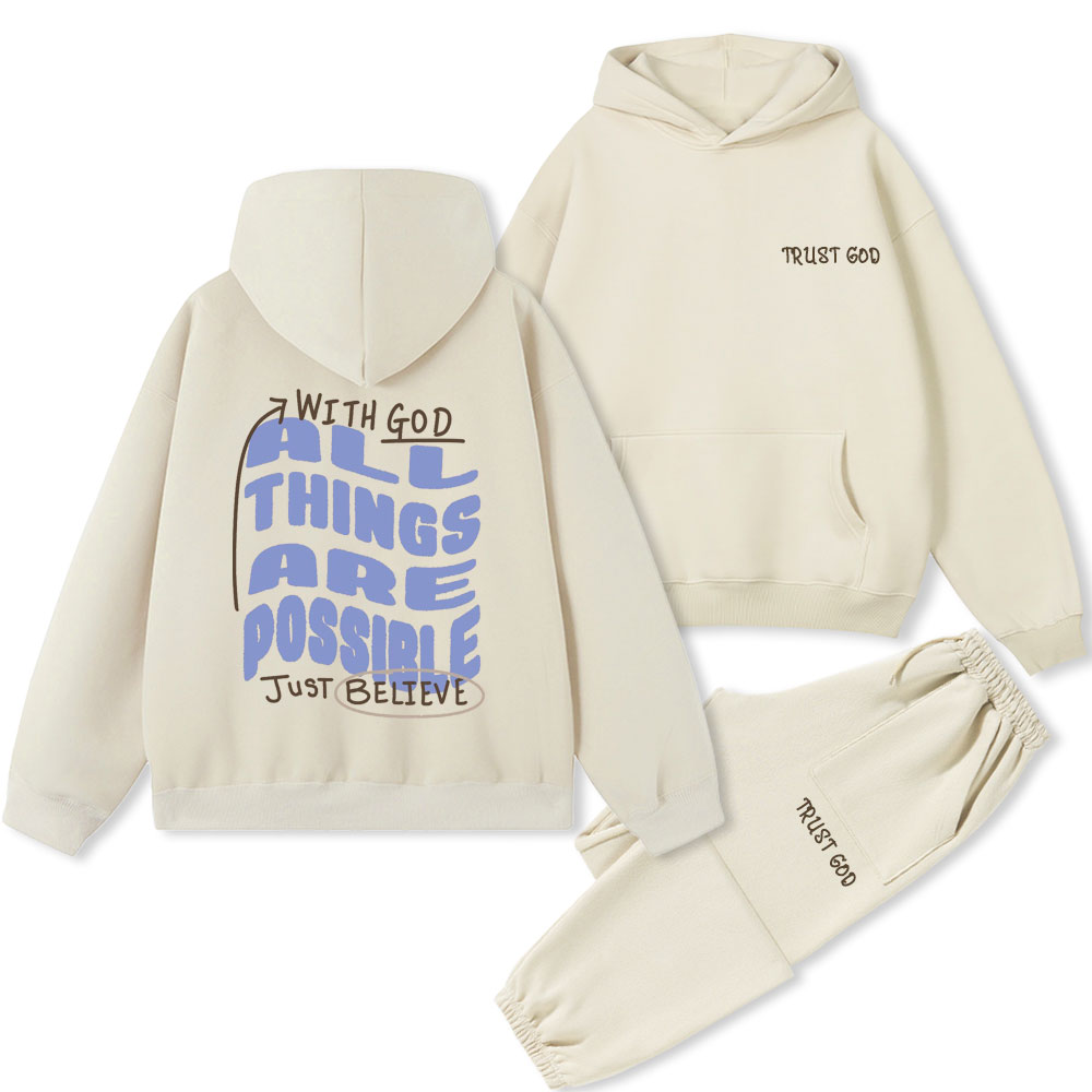 With God All Things Are Possible Just Believe Christian Premium Fleece Hoodie Set