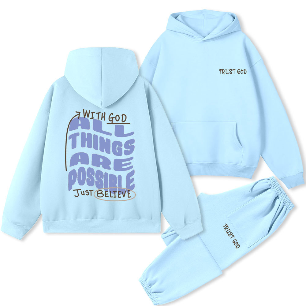 With God All Things Are Possible Just Believe Christian Premium Fleece Hoodie Set