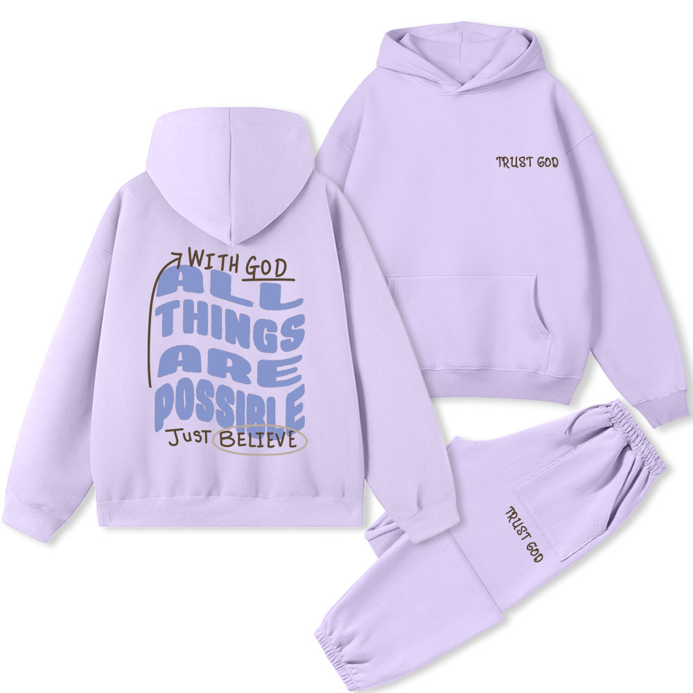 With God All Things Are Possible Just Believe Christian Premium Fleece Hoodie Set