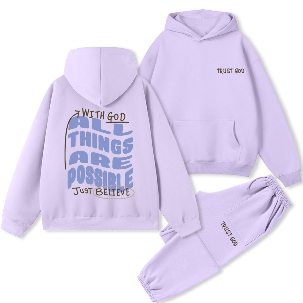 With God All Things Are Possible Just Believe Christian Premium Fleece Hoodie Set