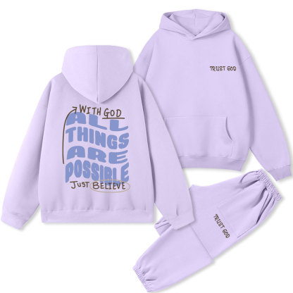 With God All Things Are Possible Just Believe Christian Premium Fleece Hoodie Set