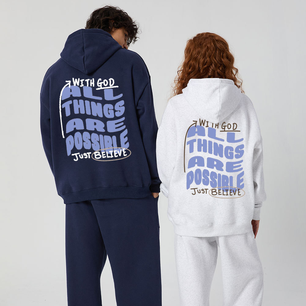 With God All Things Are Possible Just Believe Christian Premium Fleece Hoodie Set