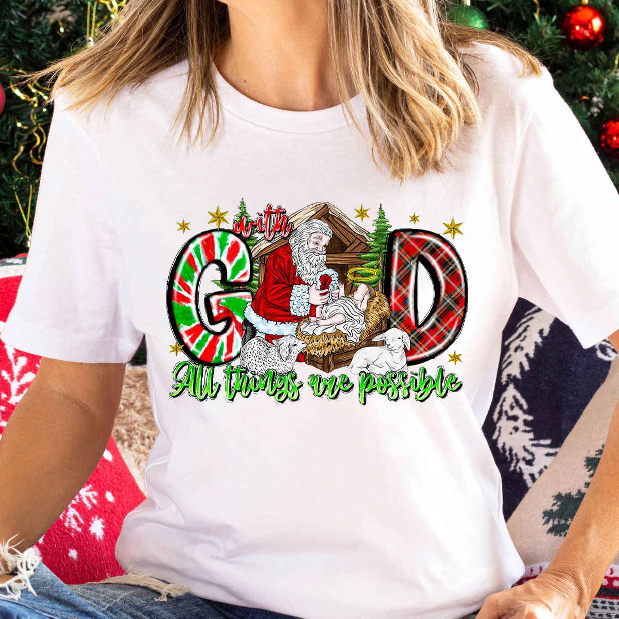 With God All Things Are Possible With Santa Claus Tee