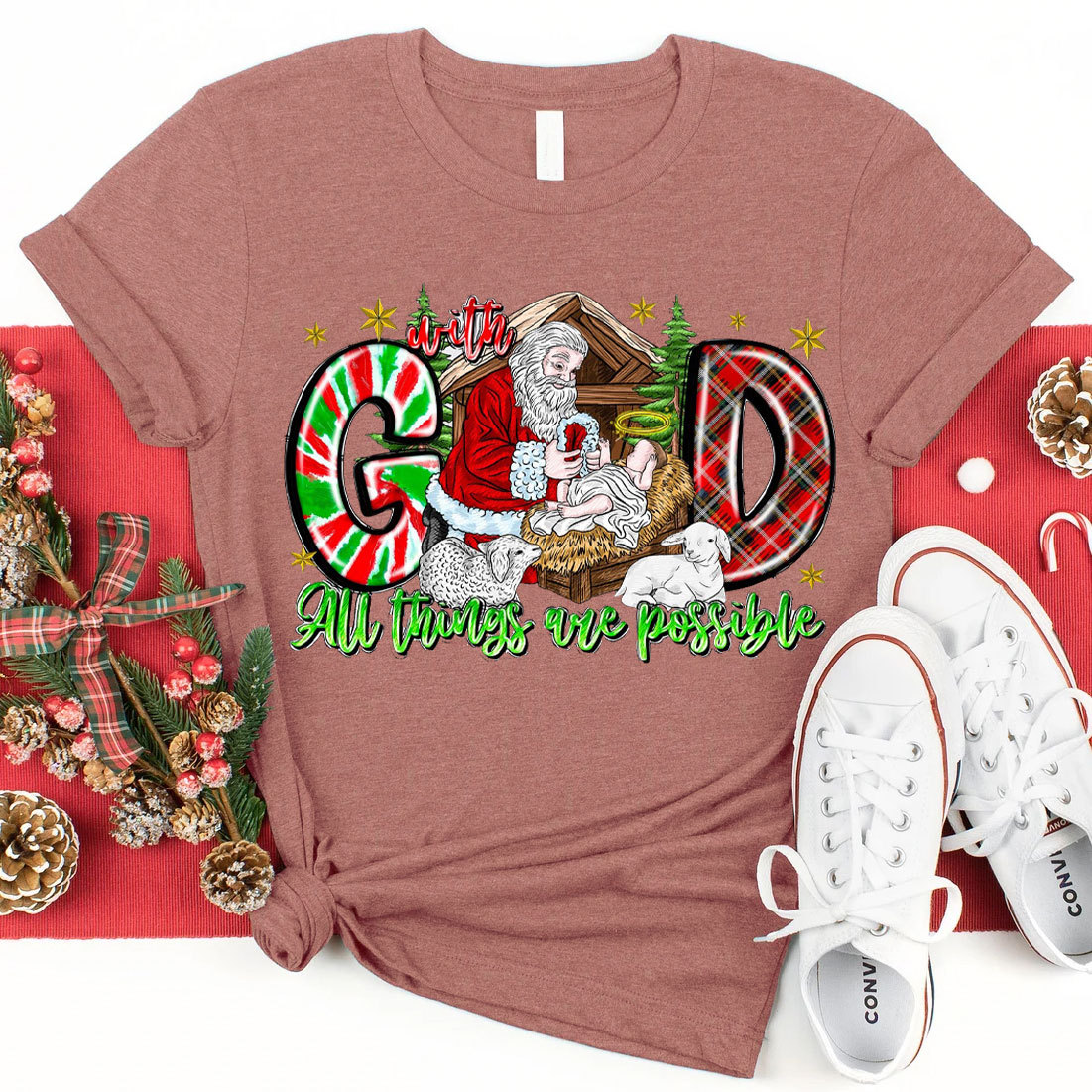 With God All Things Are Possible With Santa Claus Tee