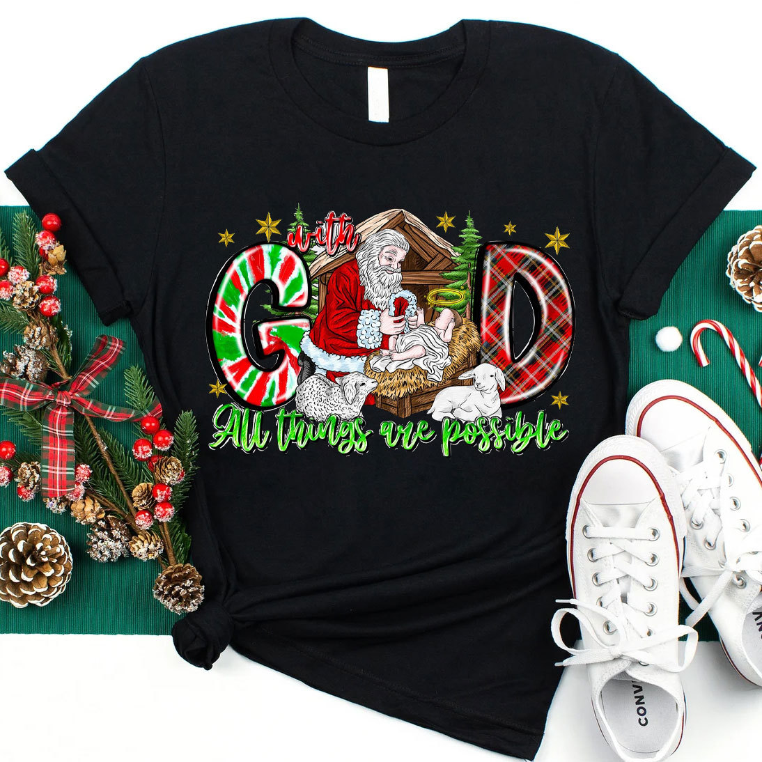 With God All Things Are Possible With Santa Claus Tee
