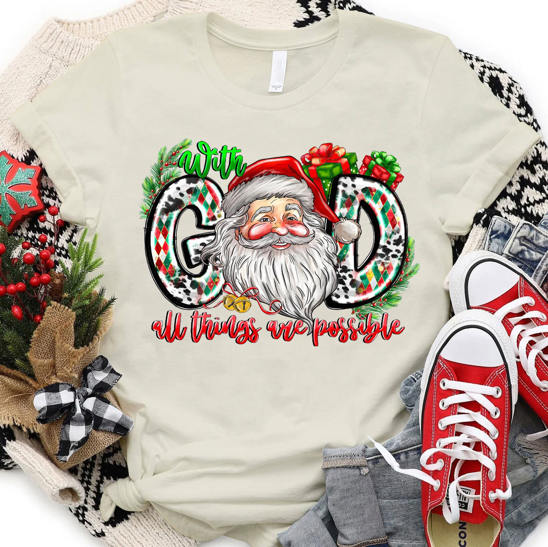 With God all things are possible with Santa Claus T-Shirt