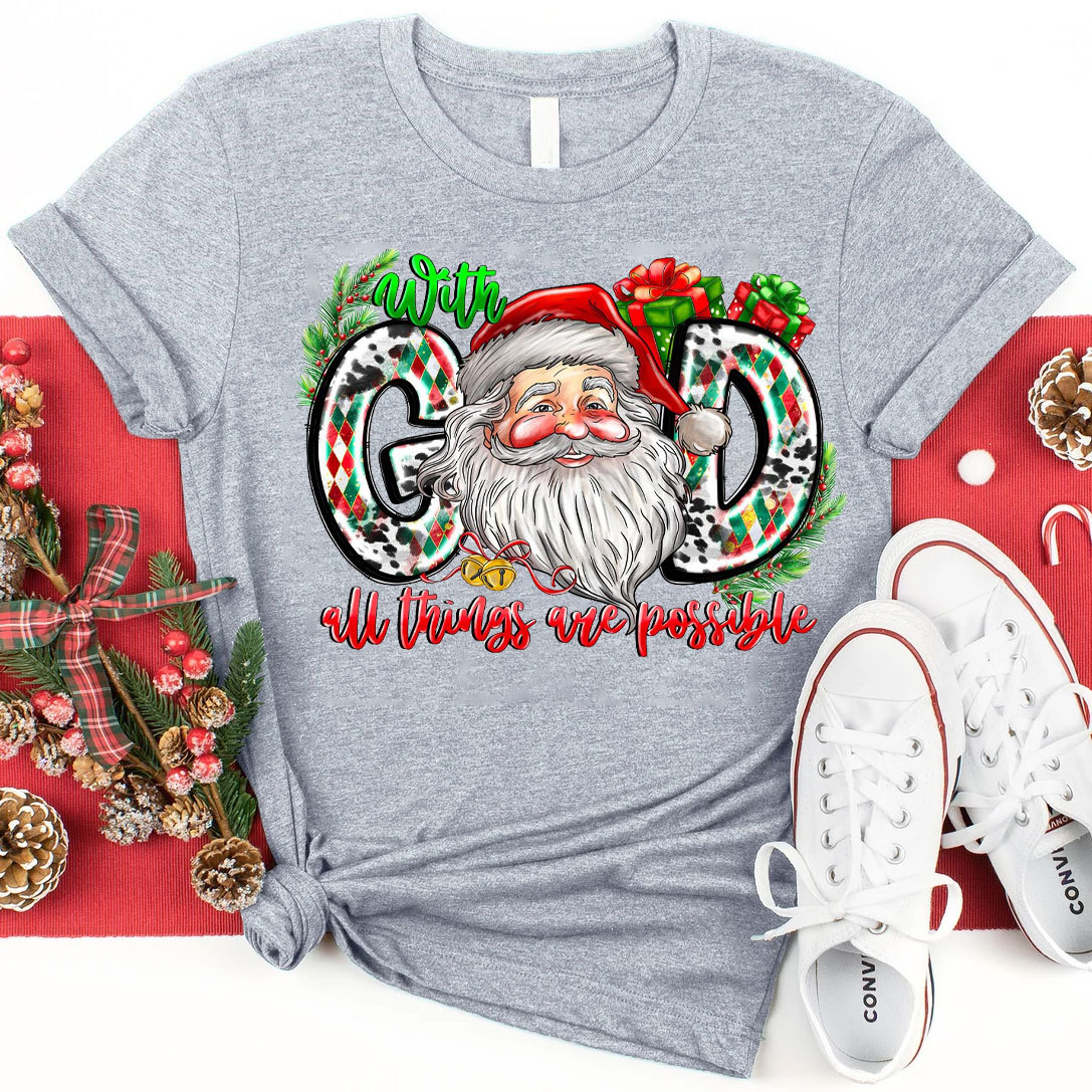 With God all things are possible with Santa Claus T-Shirt