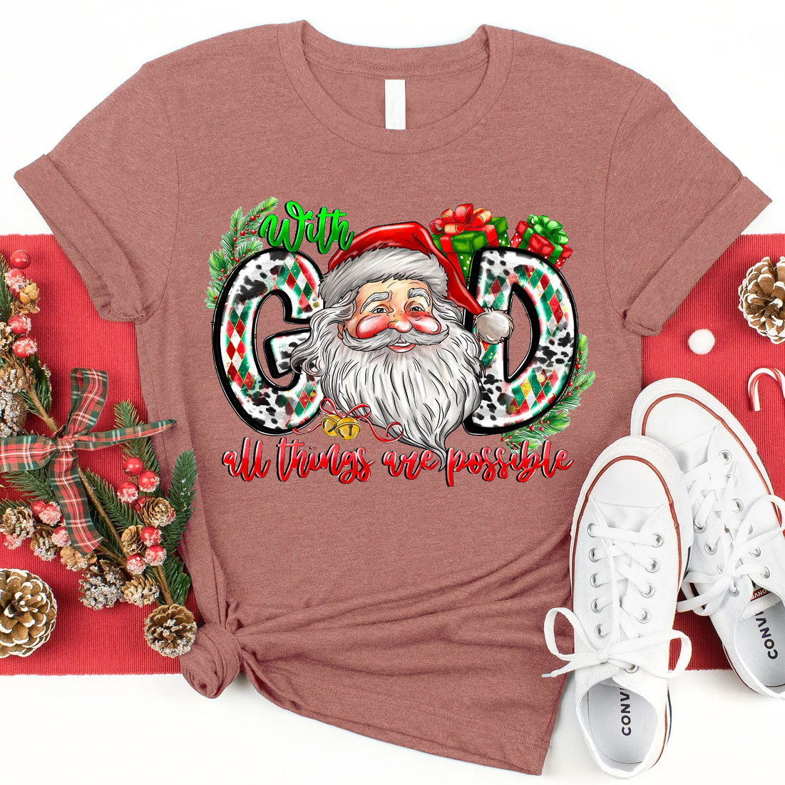 With God all things are possible with Santa Claus T-Shirt
