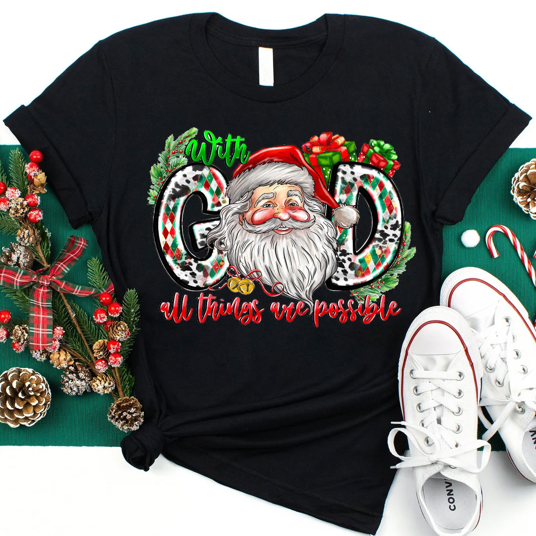 With God all things are possible with Santa Claus T-Shirt