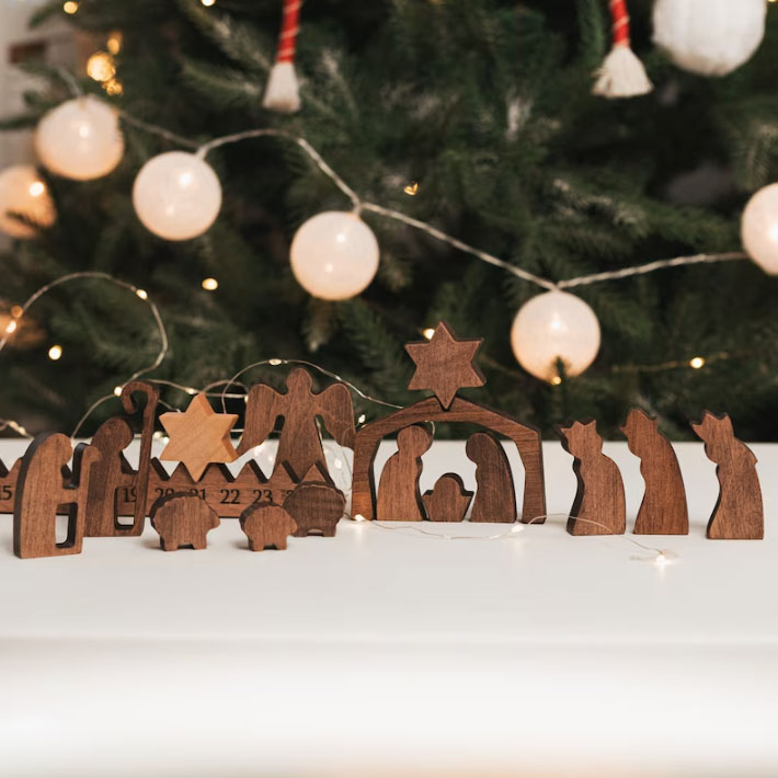 Wooden Advent Calenda Christian Christmas Home Decoration