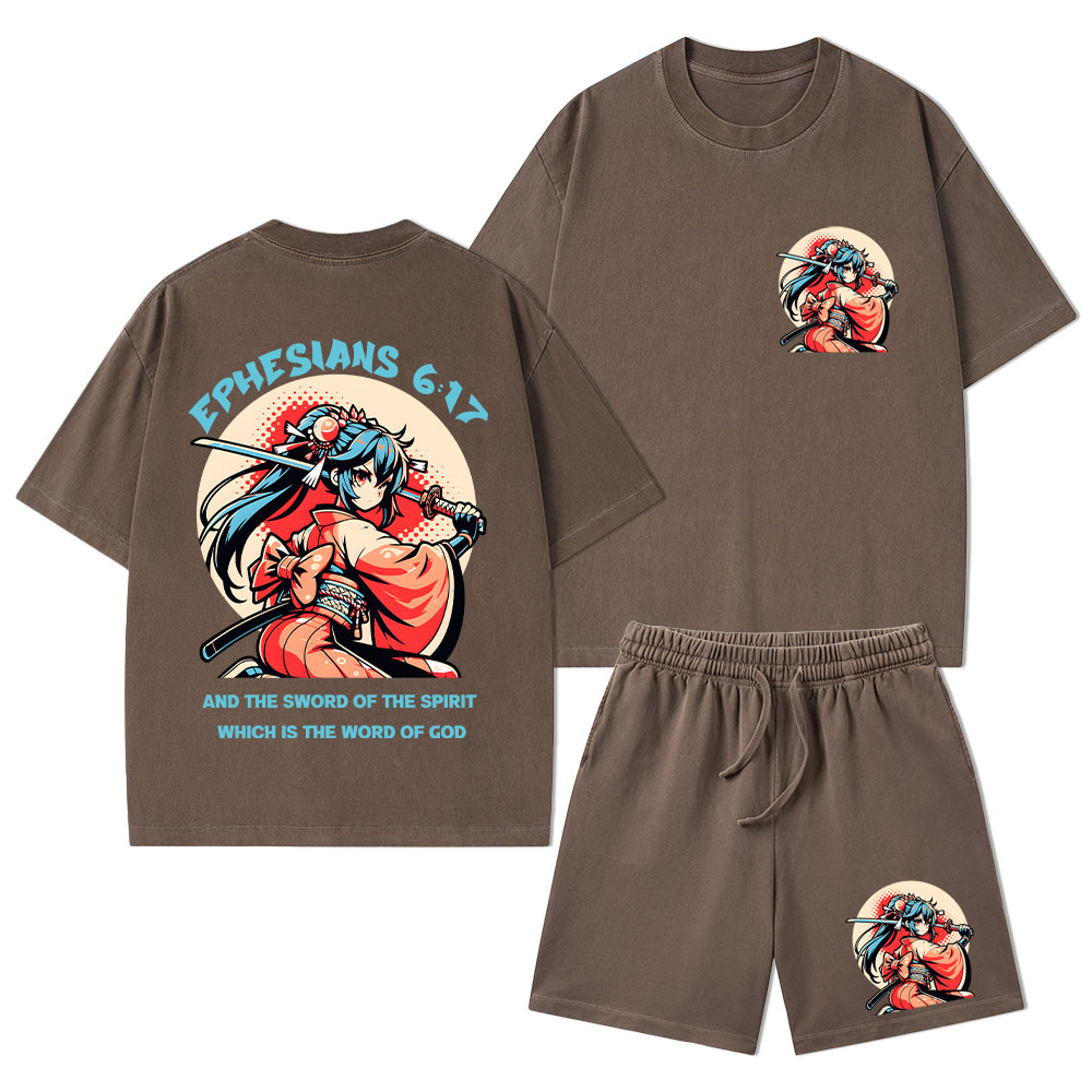 Word of God Christian Washed T-Shirt & Shorts