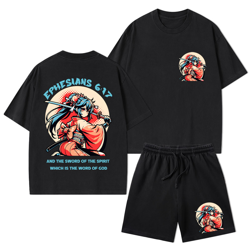 Word of God Christian Washed T-Shirt & Shorts