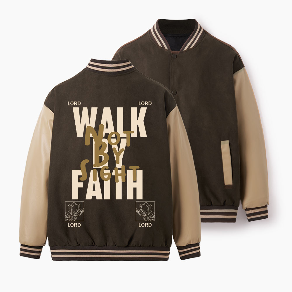 Work By Faith Not By Sight Christian Color Block Baseball Jacket