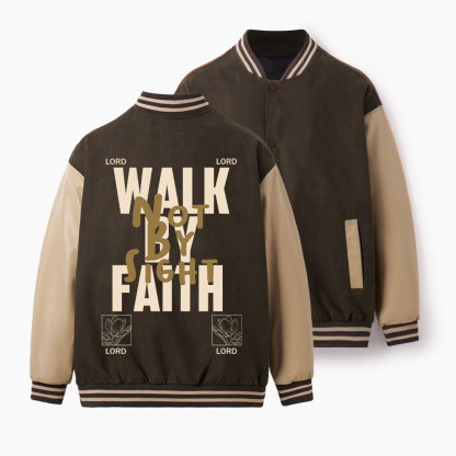 Work By Faith Not By Sight Christian Color Block Baseball Jacket