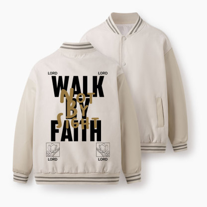 Work By Faith Not By Sight Christian Color Block Baseball Jacket