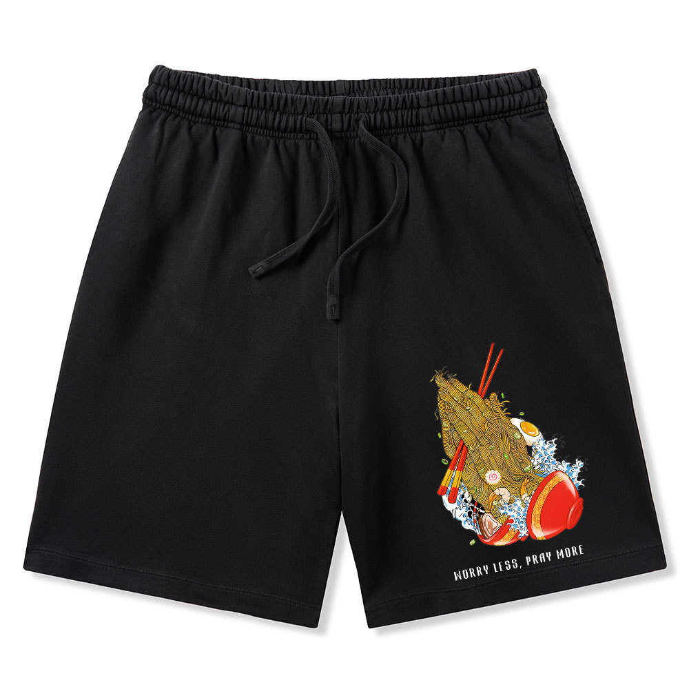 Worry Less Pray More Christian Washed Shorts