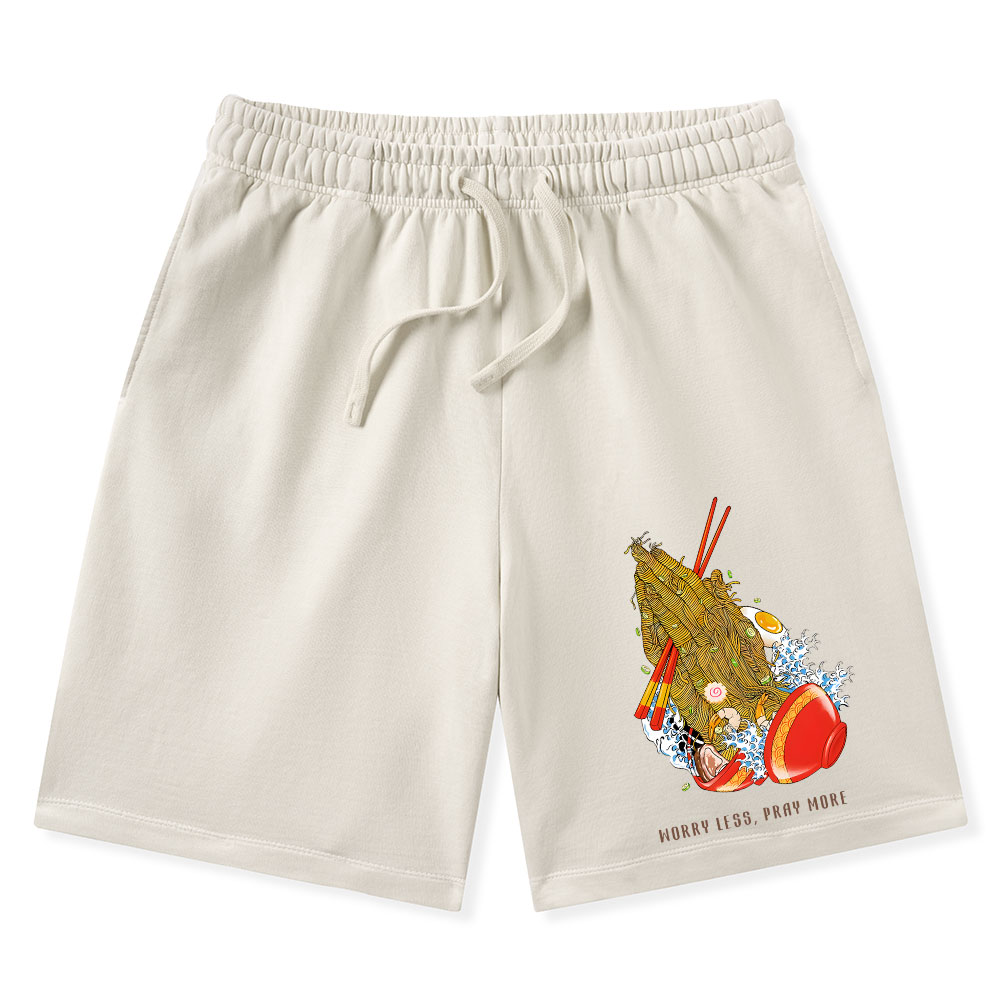 Worry Less Pray More Christian Washed Shorts