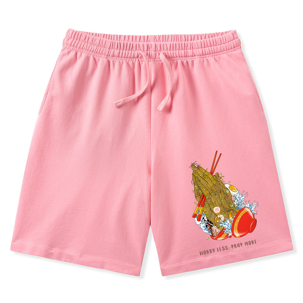 Worry Less Pray More Christian Washed Shorts