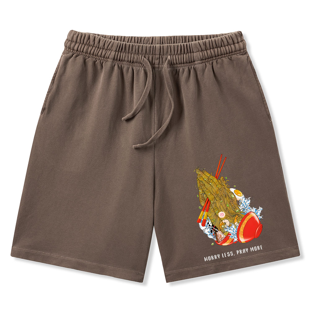 Worry Less Pray More Christian Washed Shorts