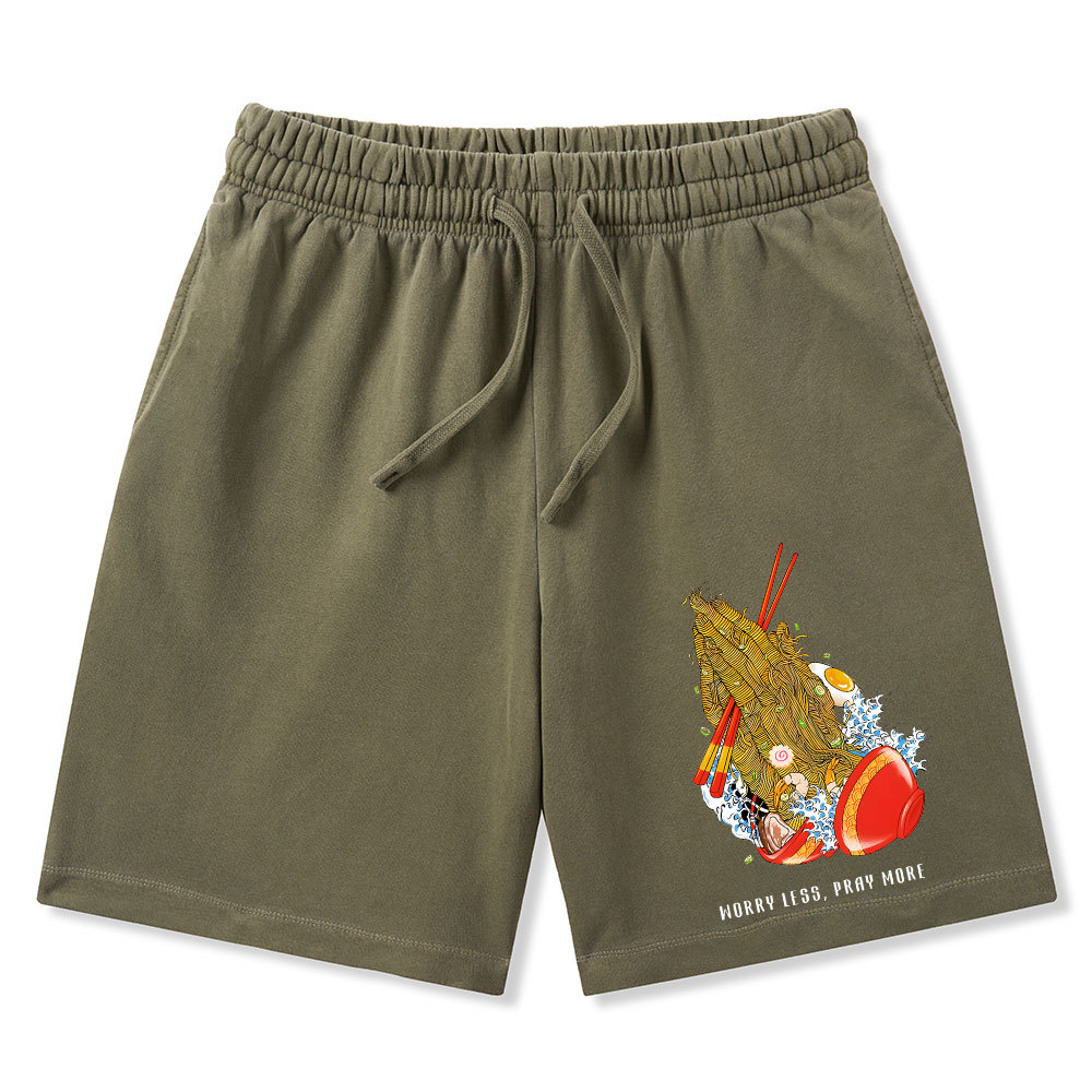 Worry Less Pray More Christian Washed Shorts