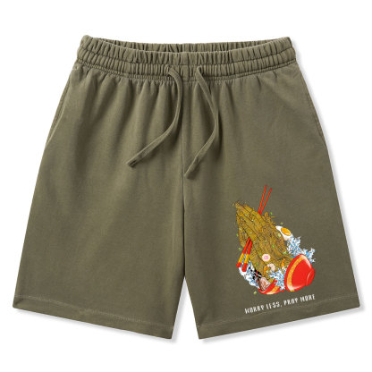 Worry Less Pray More Christian Washed Shorts