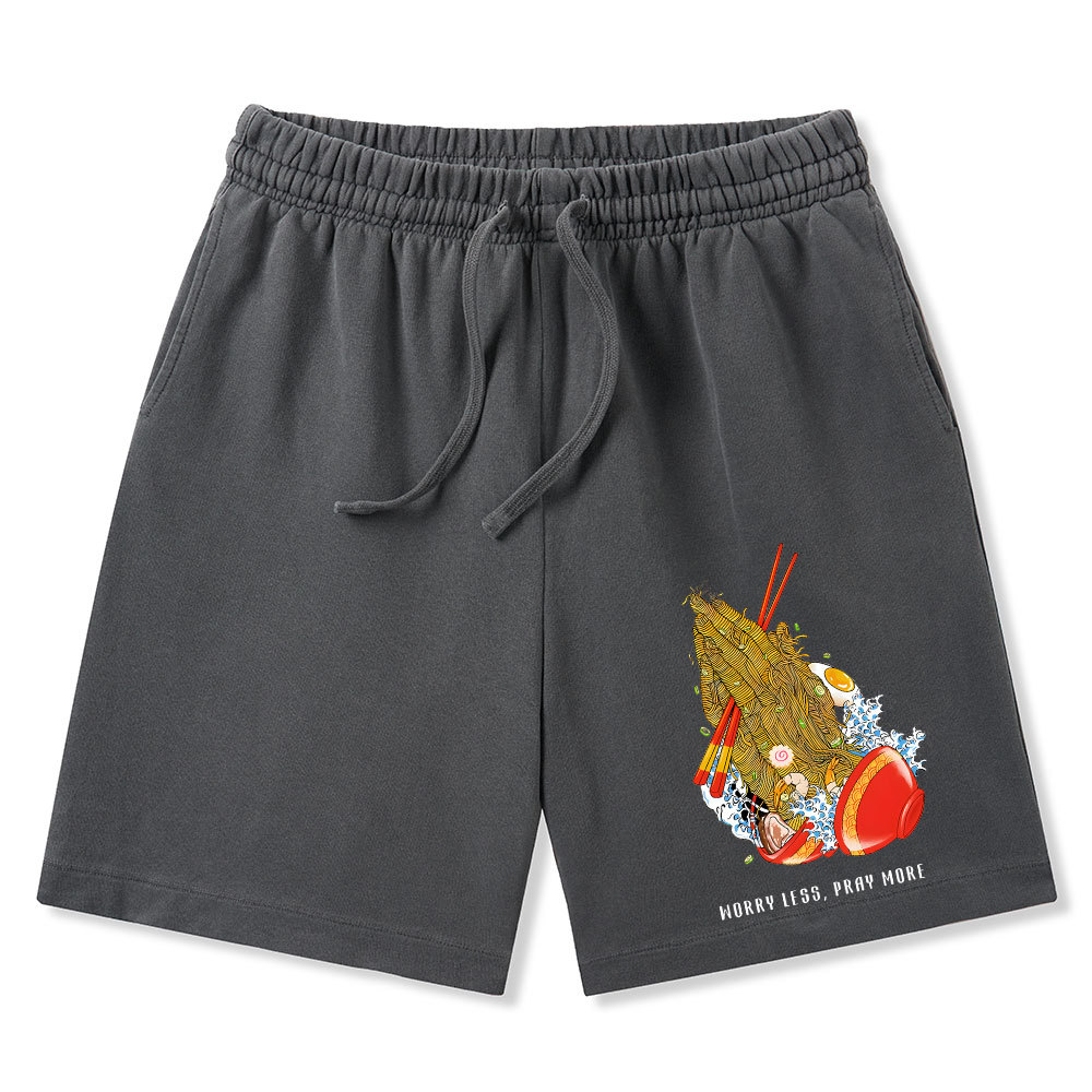 Worry Less Pray More Christian Washed Shorts