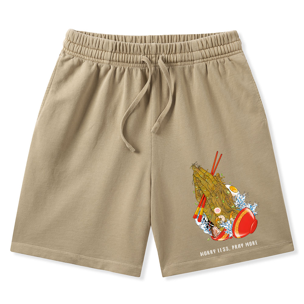 Worry Less Pray More Christian Washed Shorts