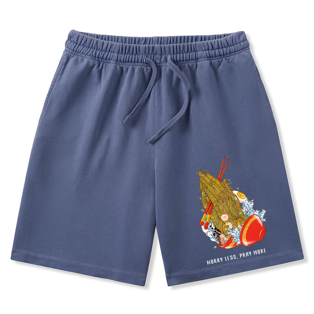 Worry Less Pray More Christian Washed Shorts