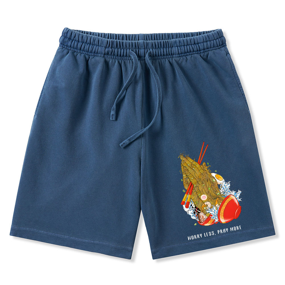 Worry Less Pray More Christian Washed Shorts