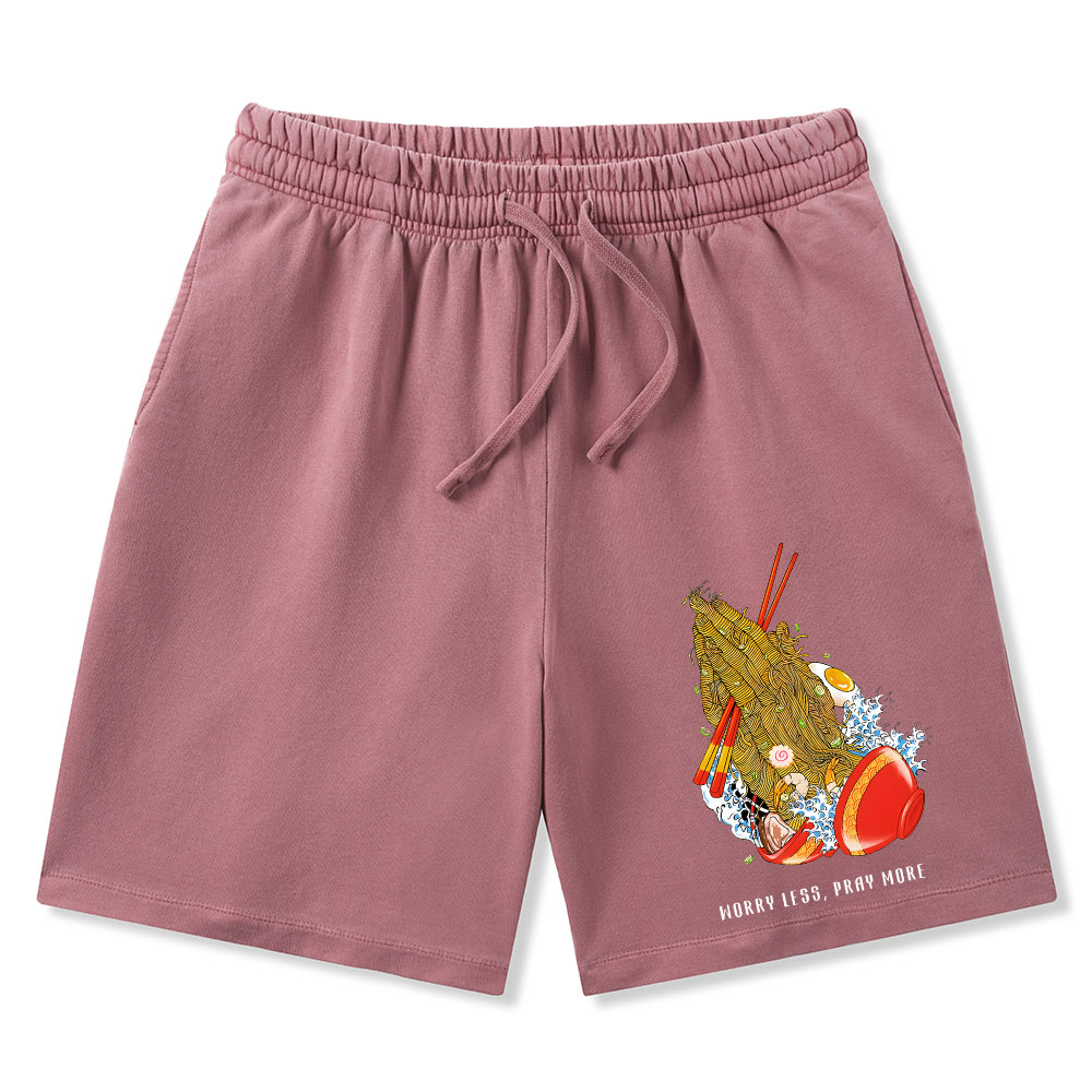 Worry Less Pray More Christian Washed Shorts