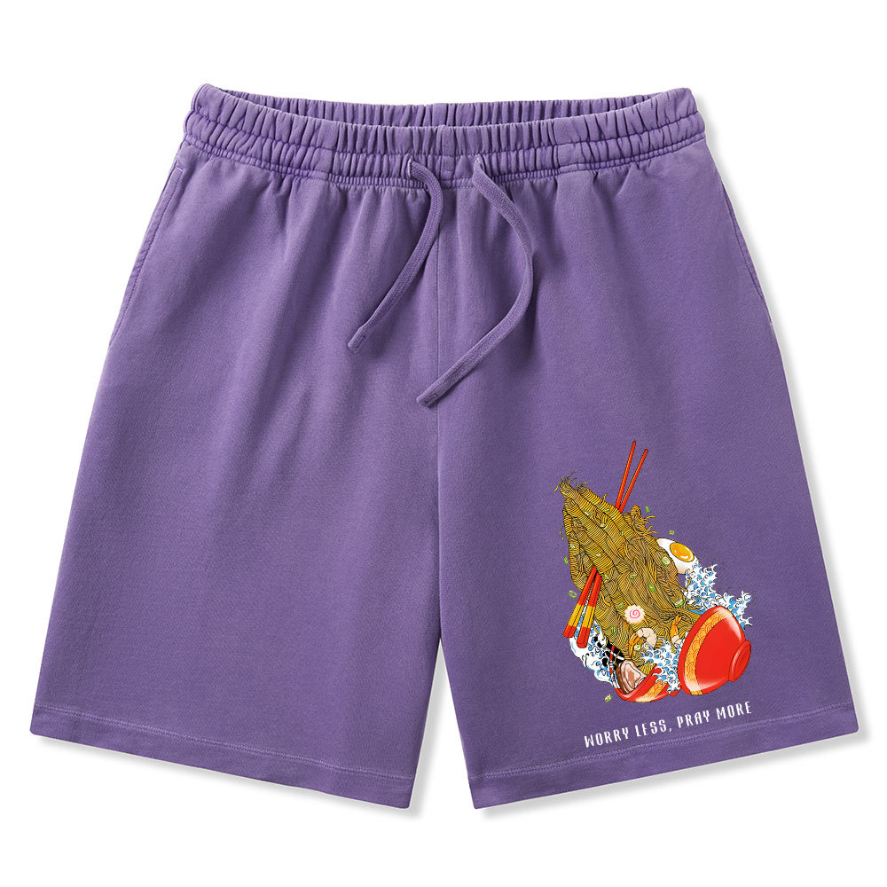 Worry Less Pray More Christian Washed Shorts