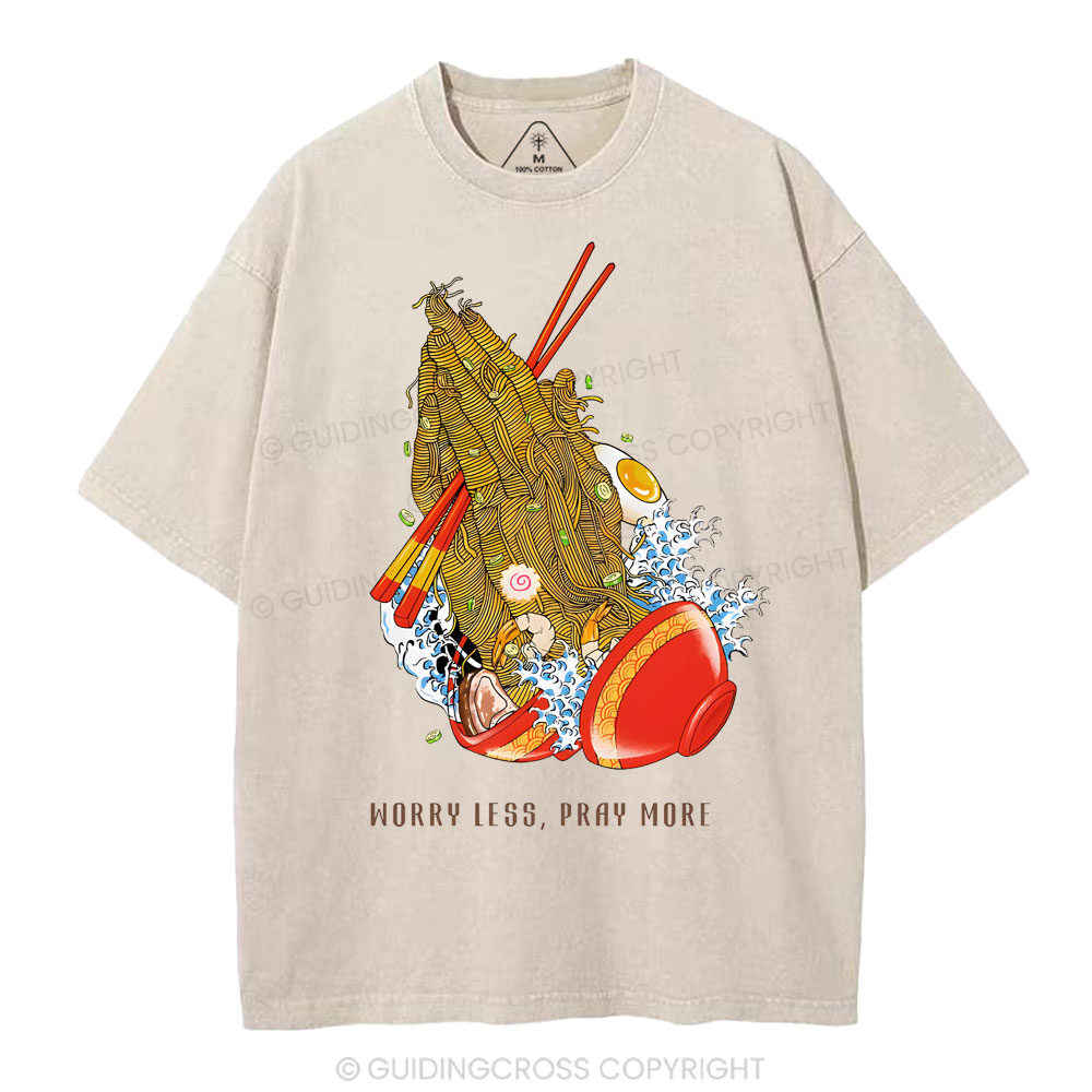 Worry Less Pray More Christian Washed T-Shirt