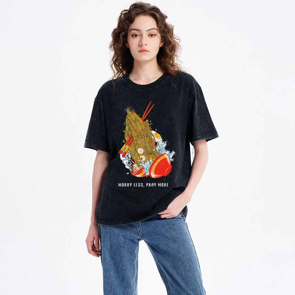 Worry Less Pray More Christian Washed T-Shirt