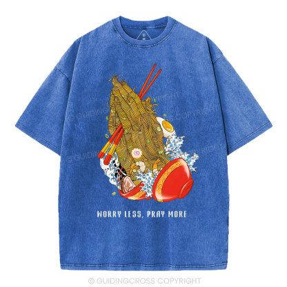 Worry Less Pray More Christian Washed T-Shirt