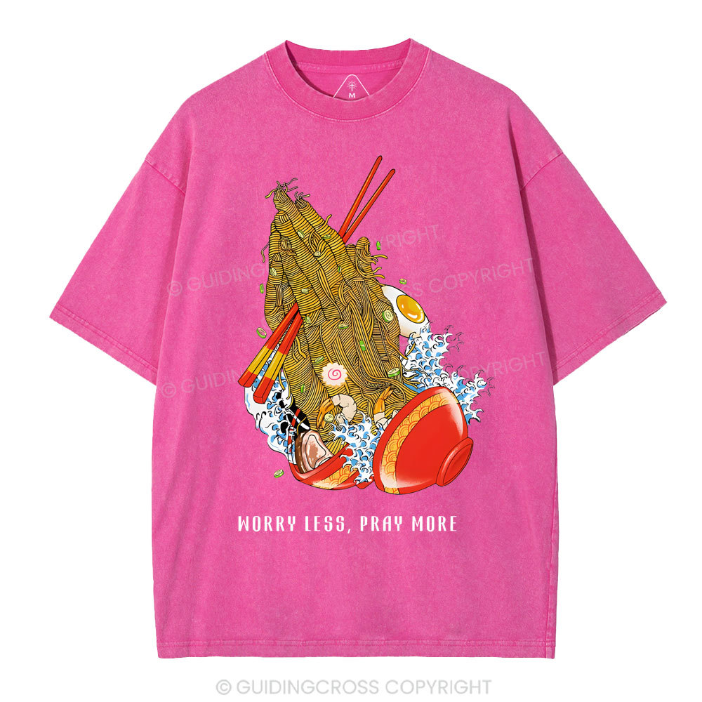 Worry Less Pray More Christian Washed T-Shirt