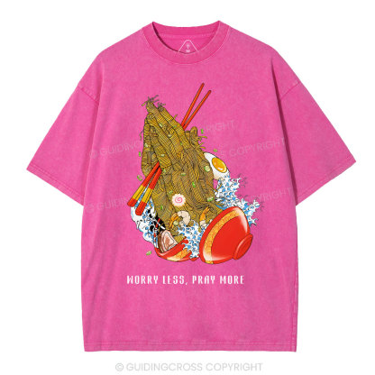 Worry Less Pray More Christian Washed T-Shirt