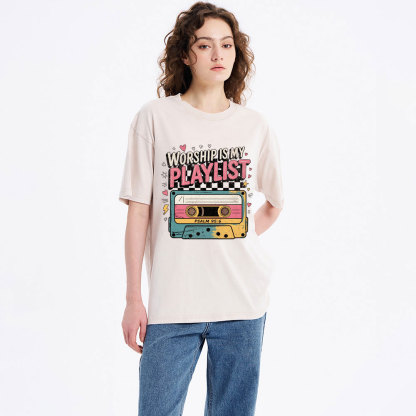 Worship Is My Playist Christian Washed T-Shirt
