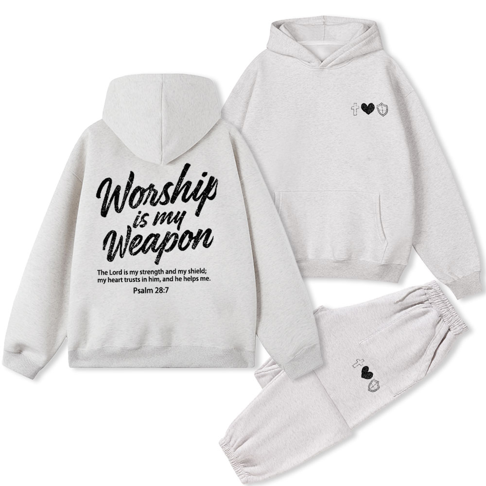 Worship Is My Weapon Christian Fleece Hoodie Set