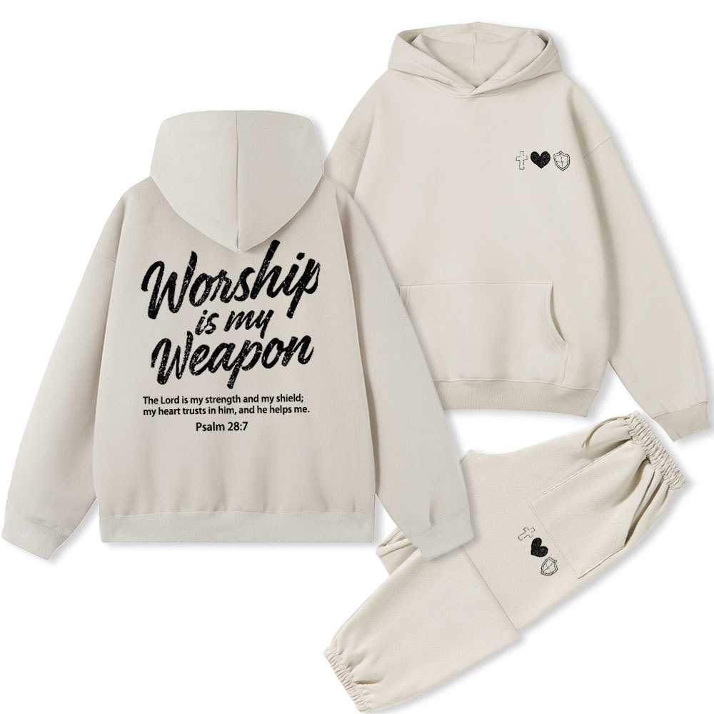 Worship Is My Weapon Christian Fleece Hoodie Set