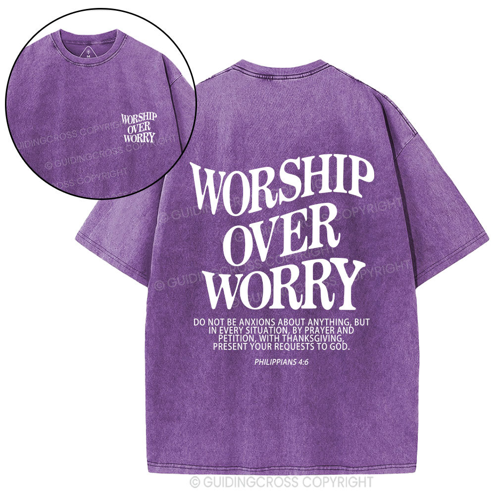 Worship Over Worry Christian Washed T-Shirt